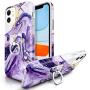 RXKEJI iPhone 11 Case Marble Bling Sparkle Glitter with Cell Phone Ring Holder Stand Finger Kickstand Phone Grip Heavy Drop Protection Shock Absorption Cover Case for iPhone 11 6.1 inch Purple