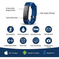 NOVETE Fitness Tracker, Bluetooth 4.0 Heart Rate Monitor Bracelet, IP67 Waterproof, Touch Screen, Smart Wristband, Pedometer Sports Activity Tracker Smart Watch for Android and iOS Smartphone