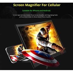 jteman 12 Curved Screen Magnifier Mobile Phone 3D Magnifier Projector Screen for Movies, Videos, and Gaming Foldable Phone Stand with Screen Amplifier for iPhone,All Smartphones