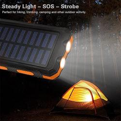 Solar Charger Solar Power Bank 20000mAh Waterproof Portable External Backup Outdoor Cell Phone Battery Charger with Dual LED Flashlights Solar Panel Compatible with All Smartphone (Black&Orange)