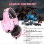 BENGOO Stereo Gaming Headset for PS4, PC, Xbox One Controller, Noise Cancelling Over Ear Headphones Mic, LED Light, Bass Surround, Soft Memory Earmuffs for Laptop Mac Nintendo Switch Games - Pink