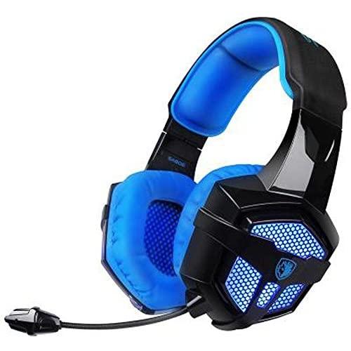 Gaming Headset with Mic Volume Control LED Light, Yanni Sades SA806 3.5mm Wired Computer Over Ear Stereo Headphones for PC MAC Notebook Desktop Gamers Smart Phones Mobiles(Black Blue)