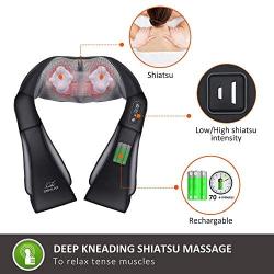 Snailax Cordless Neck Back Massager - Shiatsu Neck and Shoulder Massager with Heat, Portable Massagers for Neck and Back, Lumbar, Foot Electric Massage Pillow