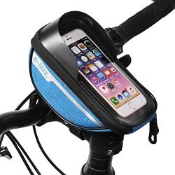 Bike Phone Front Frame Bag, Waterproof Touch Screen Bicycle Phone Case Holder, Cycling Handlebar Mount Storage Bag with Sun Visor for Phones Below 6.5 Inches