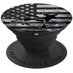 Fishing Deer Hunting Gift For Boys Men - Black American Flag PopSockets Grip and Stand for Phones and Tablets