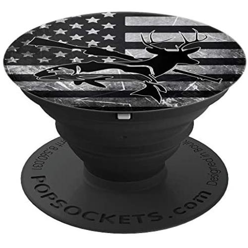 Fishing Deer Hunting Gift For Boys Men - Black American Flag PopSockets Grip and Stand for Phones and Tablets