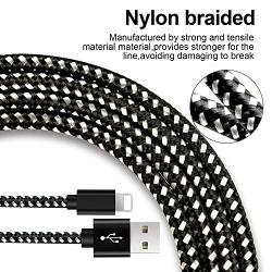 CUGUNU Nylon Braided Cable Compatible with iPhone Charger, 5 Pack[3/3/6/6/10FT] MFi Certified USB Lightning Cable Charging Cord for iPhone X/Max/11/8/7/6/6S/5/5S/SE/Plus/iPad - Black White