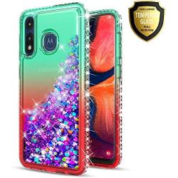 STARSHOP- Moto E 2020 Case, Motorola Moto E 2020 Phone Case, [NOT FIT E2/E4/E5] with [Tempered Glass Protector Included] Liquid Floating Glitter Quicksand Bling with Spot Diamond Cover - Green/Red