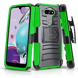 CasemartUSA Phone Case for [LG Aristo 5], [Refined Series][Green] Shockproof Protective Cover with Built-in Kickstand & Swivel Belt Clip Holster for LG Aristo 5 (T-Mobile, Metro, Sprint)