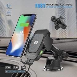 WizGear Automatic Wireless Car Charging Mount, With Telescopic Arm and Air Vent, Qi 10W 7.5W and 5W Fast Charging with Smartphone Holder For iPhone Xs Max XR 8 Samsung S10 S9 (New Full Automatic Arms)