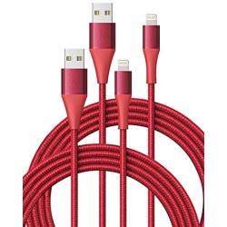 iPhone Charger 6ft 2 Pack, Xcentz Apple MFi Certified Lightning Cable Nylon Braided High-Speed Data Sync Cord with Metal Connector for iPhone 11/11 Pro/Pro max/X/XS/XR/XS Max, iPad Mini/Air, Red
