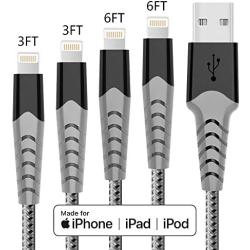 Haribol MFi Certified iPhone Charger Cable, 4Pack 3FT 6FT Nylon Braided Fast Charging Cable for iPhone 11, 11 Pro,11 Pro Max, Xs, Max, XR, X,8 Plus,8,7 Plus,7,6 Plus,6,6S Plus,6s,5,iPad and More(Grey)