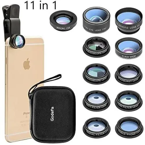 Cell Phone Camera Lens Kit,11 in 1 Super Wide Angle+ Macro+ Fisheye Lens +Telephoto+ CPL+3/6 Kaleidoscope+Starburst/Radial/Soft/Flow Filter Lens Compatible for iPhone X/8/7/6s/6 Plus, Samsung,Android Cell Phone Camera Lens Kit,11 in 1 Super Wide Angle+ Macro+ Fisheye Lens +Telephoto+ CPL+3/6 Kaleidoscope+Starburst/Radial/Soft/Flow Filter Lens Compatible for iPhone X/8/7/6s/6 Plus, Samsung,Android