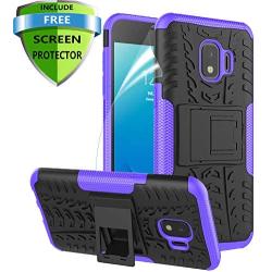 RioGree Phone Case for Samsung Galaxy J2 / Core / J2 Dash /J2 Pure Case, Heavy Duty Cell Phone Shockproof with Kickstand Cover Skin TPU, Purple