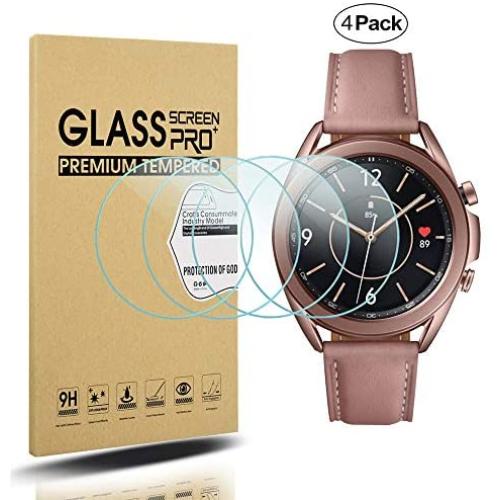 Suoman 4-Pack for Samsung Galaxy Watch 3 41mm Screen Protector Tempered Glass for Galaxy Watch 3 (41mm) [2.5D 9H Hardness] [Anti-Scratch]