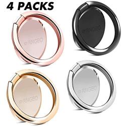 Rngeo Finger Ring Stands Set, Pack of 4 Universal Thin 360 Degree Rotation Phone Rings, Compatible with iPhone, Android & Other Smartphones (4 Packs of Rose Gold, Gold, Gray, Silver & Black)