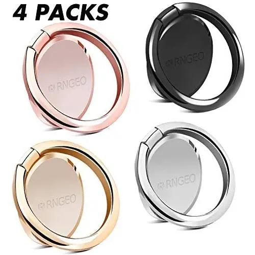 Rngeo Finger Ring Stands Set, Pack of 4 Universal Thin 360 Degree Rotation Phone Rings, Compatible with iPhone, Android & Other Smartphones (4 Packs of Rose Gold, Gold, Gray, Silver & Black)