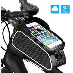 Bike Front Frame Bags, UBEGOOD Bicycle Phone Bags Waterproof, Top Tube Mount Handlebar Storage Bag, Bike Phone Holder with Touch Screen Large Capacity, Cycling Pack Fit Phones Below 6.0"