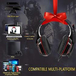 Gaming Headset for Xbox One,PS4,PC,Laptop,Tablet with Mic,Pro over Ear Headphones,Two Free 3.5mm Y Splitter,Noise Canceling,USB Led Light,Stereo Bass Surround for kids,Mac,Smartphones