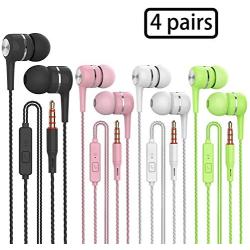 Heavy bass Earphone Color Call with Mic Stereo Earbud Headphones Mixed Colors (Black + White + Pink + Green 4 Pairs)