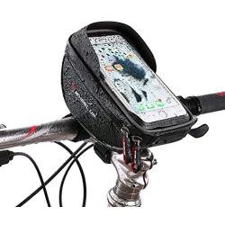 MOOZO Bike Handlebar Bag, Bicycle Phone Holder, Waterproof Cycling Frame Bags Top Tube Pouch Pannier Bike Phone Mount Stand for iPhone Xs MAX XR X 8 7 6 6S Plus Samsung S9 S8 S7 Smartphones Below 6