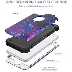 iPhone 8 Case, iPhone 7 Case, BENTOBEN Heavy Duty Shockproof 3 in 1 Slim Hybrid Hard PC Soft Silicone Bumper Space Galaxy Design Protective Phone Case Cover for iPhone 8 /iPhone 7 (4.7") Nebula Purple