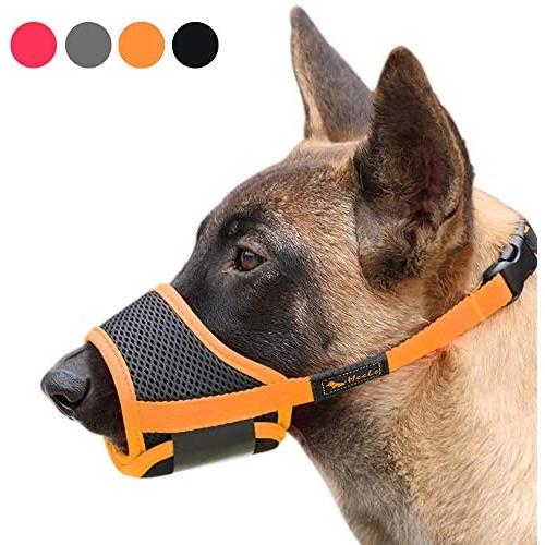 Heele Dog Muzzle Nylon Soft Muzzle Anti-Biting Barking Secure，Mesh Breathable Pets Mouth Cover for Small Medium Large Dogs 4 Colors 4 Sizes