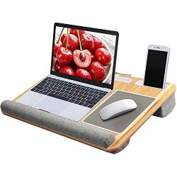 Lap Desk - Fits up to 17 inches Laptop Desk, Built in Mouse Pad & Wrist Pad for Notebook, MacBook, Tablet, Laptop Stand with Tablet, Pen & Phone Holder (Wood Grain)