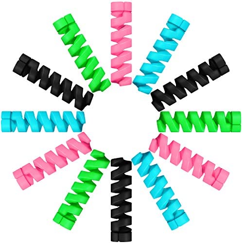 Jetec 24 Pieces Charger Cable Saver, Silicone Flexible Cable Wire Protector, Mouse Cable Protector, Suit for All Cellphone Data Lines (6 Black, 6 Pink, 6 Blue, 6 Green)