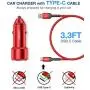 JSAUX Car Charger Compatible for Samsung Galaxy S10/S9/S9 Plus/S8/S8 Plus/S20/Note 10/9/8, LG, Moto -3A Dual Quick Charge 3.0 Ports 36W Metal Fast USB Car Adapter with Type C Charging Cable Red