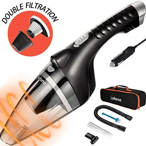 Portable Car Vacuum Cleaner High Power with LED Light and Double Filtration, Corded Handheld Auto Vacuum Cleaner for Quick Car Cleaning, Wet and Dry Use, 110W DC 12V Portable Car Vacuum Cleaner High Power with LED Light and Double Filtration, Corded Handheld Auto Vacuum Cleaner for Quick Car Cleaning, Wet and Dry Use, 110W DC 12V