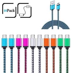 Micro USB Cable, Ailkin High Speed [10-Pack] 3Ft Nylon Braided USB 2.0 A Male to Micro B Data Sync & Charging Cable Compatible with Samsung and Other Android Smartphone, Colorful