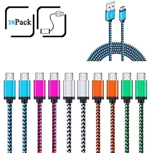 Micro USB Cable, Ailkin High Speed [10-Pack] 3Ft Nylon Braided USB 2.0 A Male to Micro B Data Sync & Charging Cable Compatible with Samsung and Other Android Smartphone, Colorful