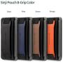 Sinjimoru Phone Grip Card Holder with Phone Stand, Secure Stick on Wallet for iPhone with Leather Pop Out Stand for Table. Sinji Pouch B-Grip Black