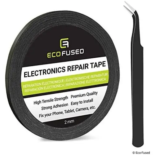 Eco-Fused Adhesive Sticker Tape for Use in Cell Phone Repair - 2mm Tape - Also Including 1 Pair of Tweezers/Eco-Fused Microfiber Cleaning Cloth (Black) Eco-Fused Adhesive Sticker Tape for Use in Cell Phone Repair - 2mm Tape - Also Including 1 Pair of Tweezers/Eco-Fused Microfiber Cleaning Cloth (Black)