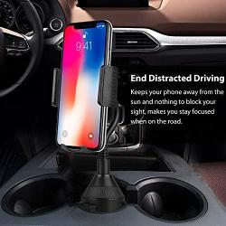 Sunjoyco Car Cup Holder Phone Mount, Universal Adjustable Gooseneck Car Cradle Phone Holder for iPhone Xs XS Max XR X 8 Plus 7 6s 6 Plus, Samsung Galaxy S10 S10+ S9 S9+ S8 S7 Note & Any Cell Phones