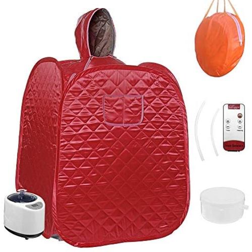 QingYi Portable Steam Home Sauna Foldable Steam Sauna Upgrade 2L Steamer, with steam Hose Herbs Kit Remote Control,Lightweight Tent, One Person Full Body Spa for Weight Loss Detox Therapy (Red)