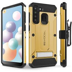 Evocel Galaxy A21 Explorer Series Pro with Glass Screen Protector and Belt Clip Holster for The Samsung Galaxy A21, Gold