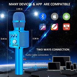 BONAOK Wireless Bluetooth Karaoke Microphone,3-in-1 Portable Handheld karaoke Mic Speaker Machine Christmas Birthday Home Party for Android/iPhone/PC or All Smartphone(Q37 Blue)