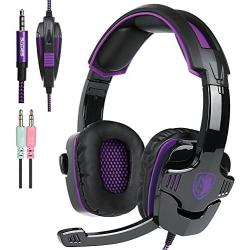 PS4 Gaming Headset with Mic Volume Control, SADES SA930 Stereo Headphone Compatible Mac PC Laptop Tablet Smartphone by AFUNTA-Black/Purple