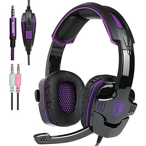 PS4 Gaming Headset with Mic Volume Control, SADES SA930 Stereo Headphone Compatible Mac PC Laptop Tablet Smartphone by AFUNTA-Black/Purple