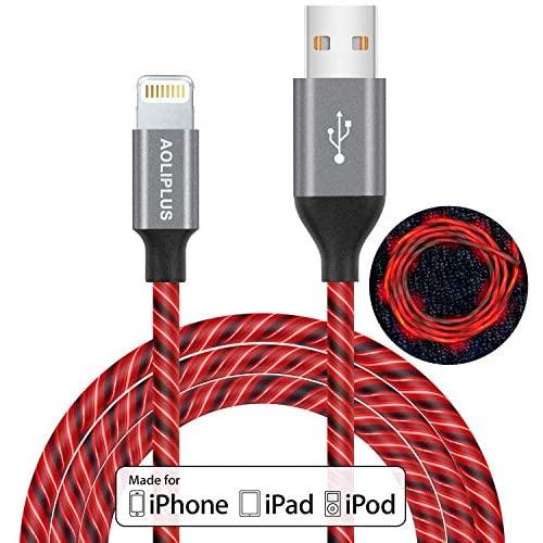 iPhone Charger Cable,[MFi Certified] Aoliplus 6ft LED Flowing Lightning Cable Fast Charger Data Sync Transfer Cord Compatible with iPhone SE 11 PRO MAX XS XR X 8 7 Plus 6S 6 iPad (Red)