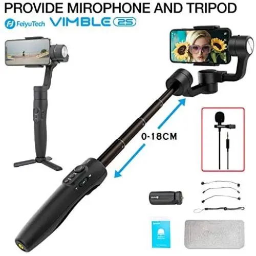 Feiyu Vimble 2S 3-Axis Stabilized Handheld Gimbal for Smartphone Build-in 18CM Extension Rod with mirophonne Feiyu Vimble 2S 3-Axis Stabilized Handheld Gimbal for Smartphone Build-in 18CM Extension Rod with mirophonne