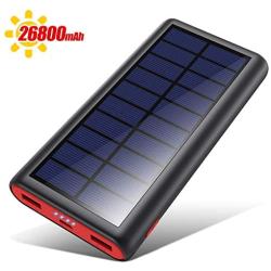 Solar Charger 26800mAh,Kilponen Outdoor Power Bank,Camping High Capacity External Backup Battery Pack with 4 LED Lights,Dual USB Ports Charging for Cellphones Tablets,iPad,GoPro Camera,GPS and More