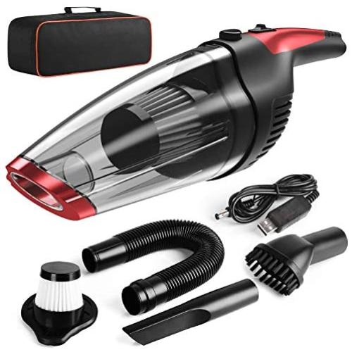 Solpuo Handheld Vacuum, Car Vacuum Cleaner, Powerful Suction Portable Vacuum Cleaner for Home and Car Cleaning, Lightweight Hand Wireless Vacuum Cleaner Powered by USB Quick Charge Tech - Red