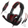 Sentey Gaming Headset Red Arrow Analog 3.5mm In-line Volume Control & Computer Headset with Microphone Gaming Headphones Headphone Pc, Mac or Laptop, Tablet, Mobile Phones / Headset with Mic Heavy Duty Braided 2 Meters Cable / Leather Padded Ear Pads 
