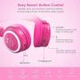 MindKoo Bluetooth Headphones Over-Ear Wireless Headphones Cat Ear Headphones with LED Light Foldable Built-in Microphone and Volume Control for PC Cell Phones Kids Teenager Boys Girls Adults Hot Pink