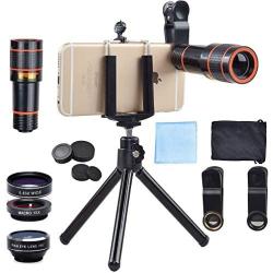 Apexel 4 in 1 12x Zoom Telephoto Lens + Fisheye + Wide Angle + Macro Lens with Phone Holder + Tripod for iPhone 11/XS Max/XR/ XS/X 8 7 Plus, Samsung, OnePlus, Huawei and More Phones