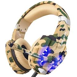 BENGOO Stereo Gaming Headset for PS4, PC, Xbox One Controller, Noise Cancelling Over Ear Headphones Mic, LED Light, Bass Surround, Soft Memory Earmuffs for Laptop Mac Nintendo Gamecube –Camouflage