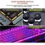 3-color optional keyboard, RGB LED backlight mechanical gaming keyboard, with mobile phone holder, suitable for industrial, office, (Black)